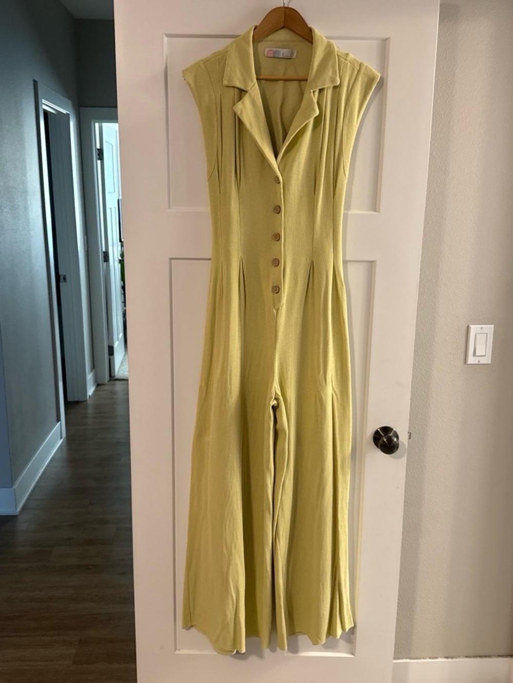 Free People Sleeveless Button-Front Jumpsuit in Soft Lemon
